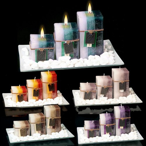 NEW GIFT SET WITH 3 SCENTED AROMATIC MOOD WAX CANDLES GLASS PLATE STONES CANDLE