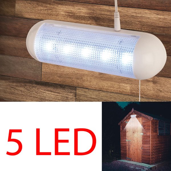 SOLAR POWERED 5 BRIGHT WHITE LED SHED LIGHT RECHARGEABLE OUTDOOR SECURITY LAMP