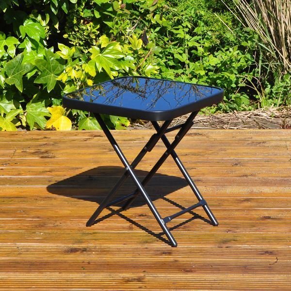 KINGFISHER FOLDING DRINKS PATIO SIDE TABLE GARDEN GLASS 50CM OUTDOOR SUMMER NEW