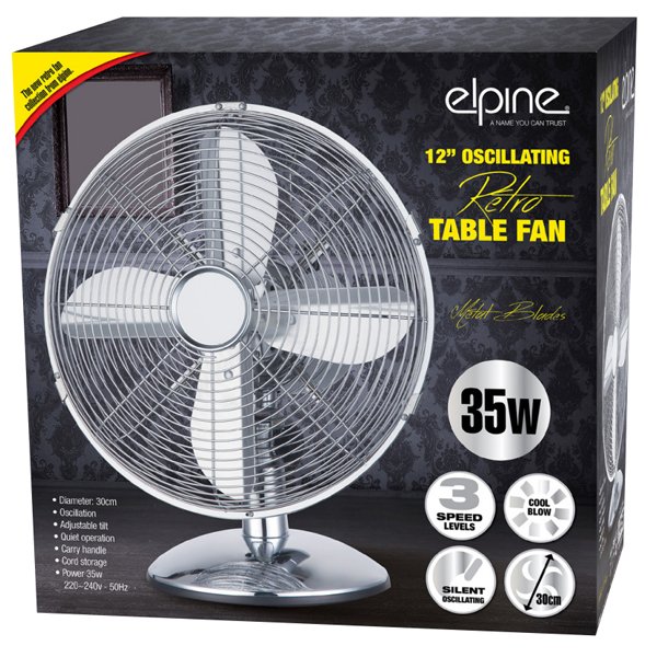 12" OSCILLATING DESK FAN COOLING AIR METAL CHROME 3 SPEED HOME OFFICE 30W NEW