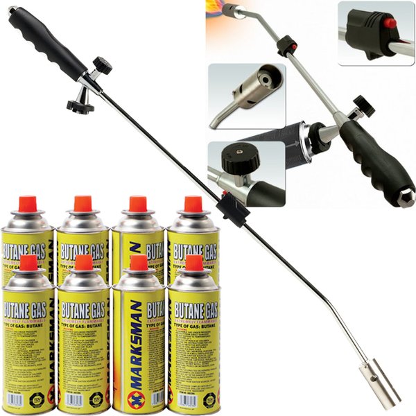 WEED WAND + 8 BUTANE GAS CANISTERS BLOWTORCH GARDEN TORCH WEED