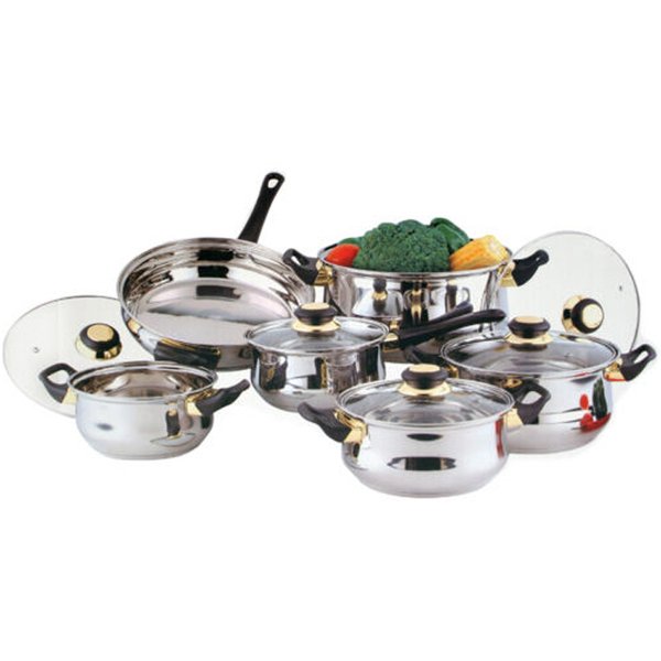 12PC STAINLESS STEEL COOKWARE SAUCEPAN FRYPAN CASSEROLE SET WITH GLASS LID