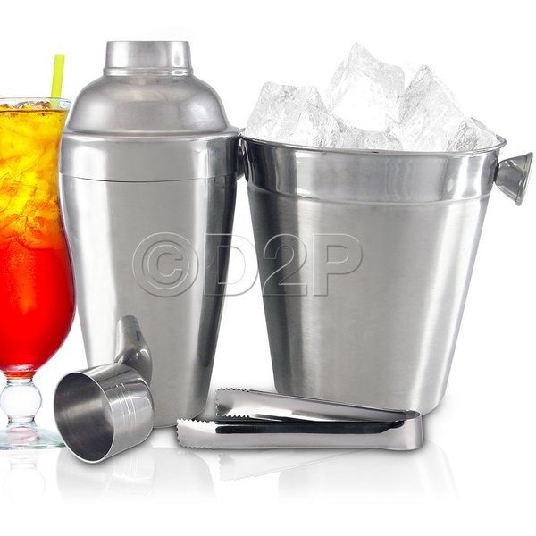 5PC COCKTAIL SET SHAKER BAR MIXER STAINLESS STEEL KIT DRINKS ICE BUCKET HOME NEW