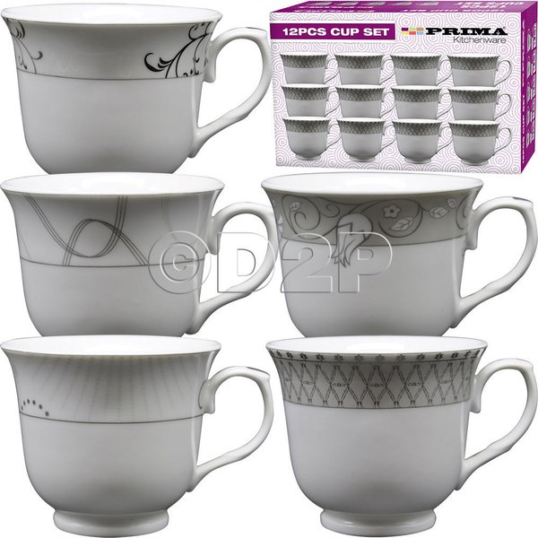12PC CUP TEA COFFEE DRINKS MUGS CUPS GIFT SET KITCHEN PORCELAIN CHINAWARE