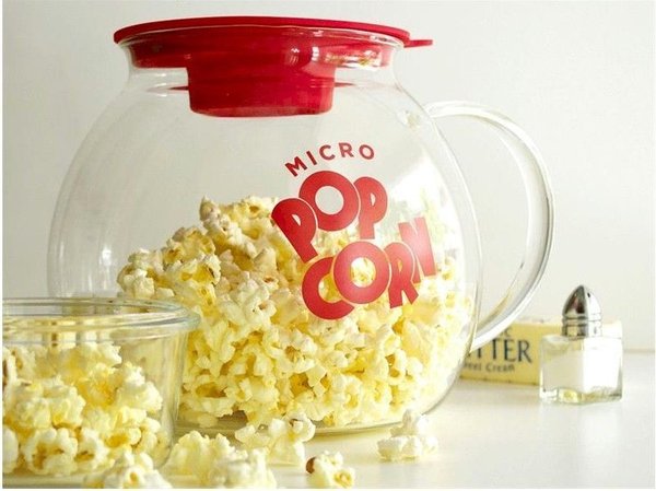 MICROWAVE GLASS POPCORN MAKER FUN BOWL SAFE SERVING PARTY FAT FREE NO OIL NEEDED