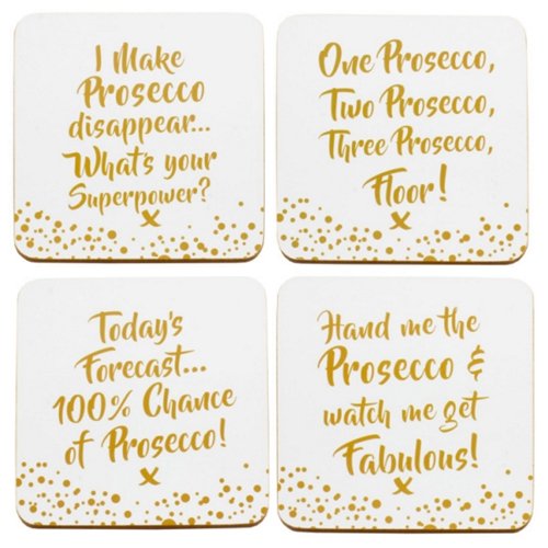 SET OF 4 PROSECCO COASTER COFFEE TABLE PLACE MATS DRINKS COASTER