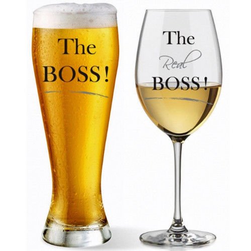 THE REAL BOSS BEER GLASS WINE CHAMPAGNE ANNIVERSARY WEDDING PRESENT GIFT BOX NEW