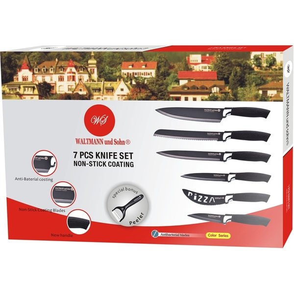 7pc Knife Set in Colour Box (Black) NON STICK COATING - HIGH QUALITY