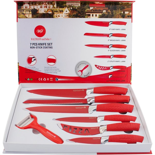 7pcs Knife Set in Colour Box (Red) NON STICK COATING - HIGH QUALITY