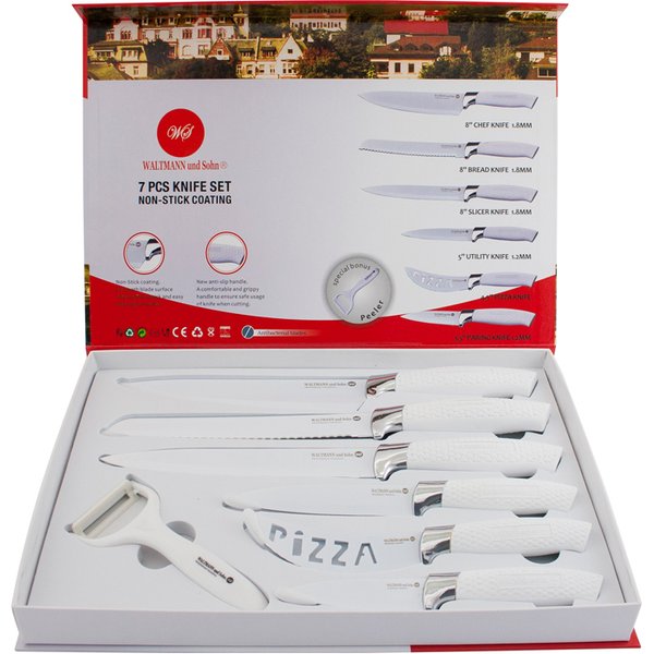 7pc Knife Set in Colour Box (White) NON STICK COATING - HIGH QUALITY