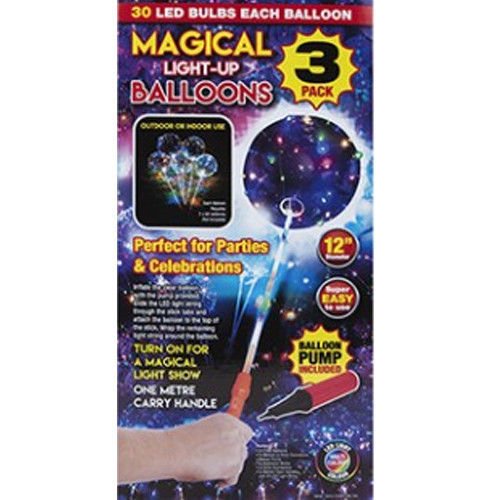 NEW 3PK BALLOONS WITH 1M STICK EACH KIDS GIFT FAMILY ACTIVITY PARTY LED MAGICAL