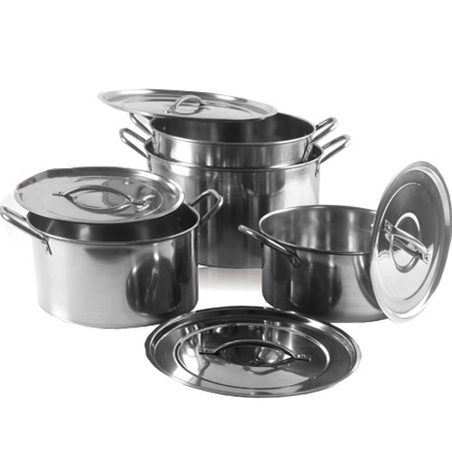 4PC LARGE STAINLESS STEEL CATERING DEEP STOCK SOUP BOILING POT STOCKPOTS SET NEW