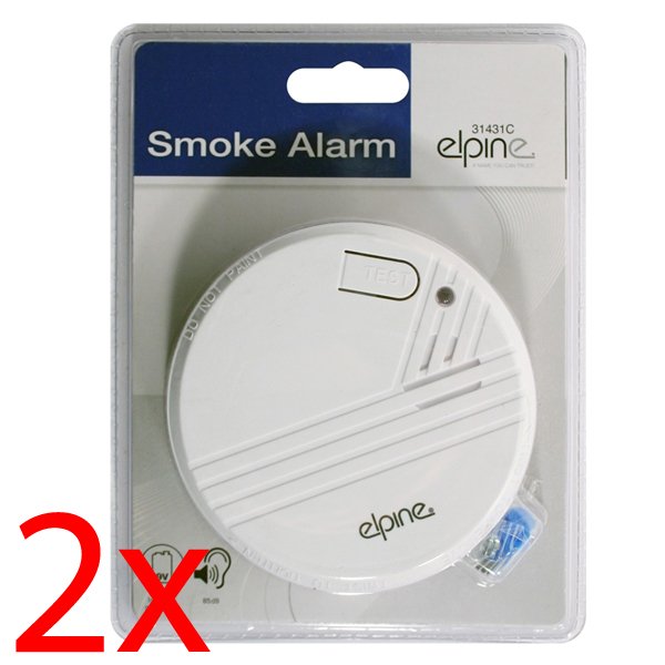 2 X SMOKE ALARM DETECTOR FIRE SAFETY HOME LOUD SENSOR BATTERY FITTINGS INCLUDED NEW