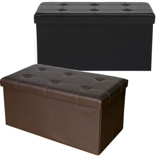 DOUBLE OTTOMAN FAUX LEATHER STOOL FOLDING SEAT CHEST FOLDABLE STORAGE BOX FOOT
