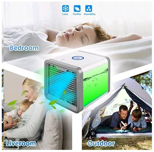 PORTABLE AIR COOLER HUMIDIFIER PURIFIER COLOUR CHANGING LED FAN USB GIFT OFFICE
