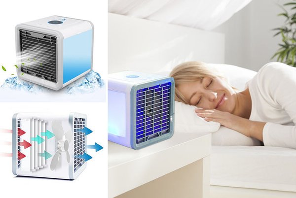 PORTABLE AIR COOLER HUMIDIFIER PURIFIER COLOUR CHANGING LED FAN USB GIFT OFFICE