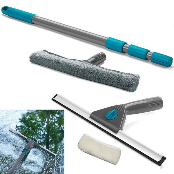 WINDOW CLEANING TOOL MOP WASH & WIPE SET EXTENSION POLE TELESCOPIC SQUEEGEE KIT
