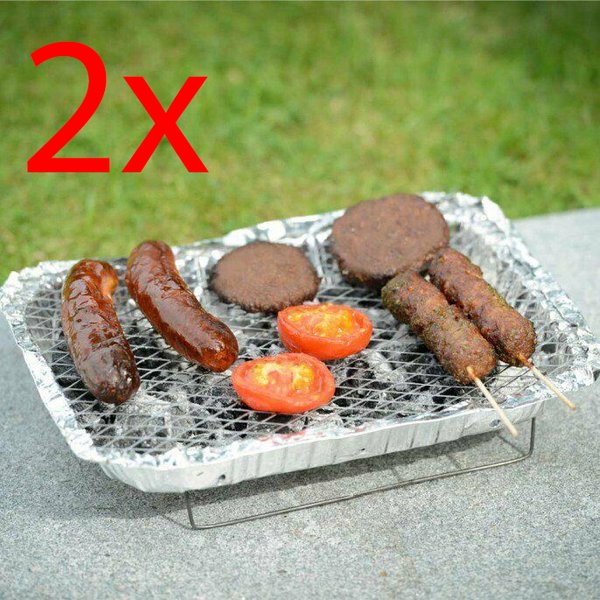 2 X DISPOSABLE BBQ INSTANT GRILL CHARCOAL DISPOSABLE OUTDOOR COOKING CAMPING SUMMER