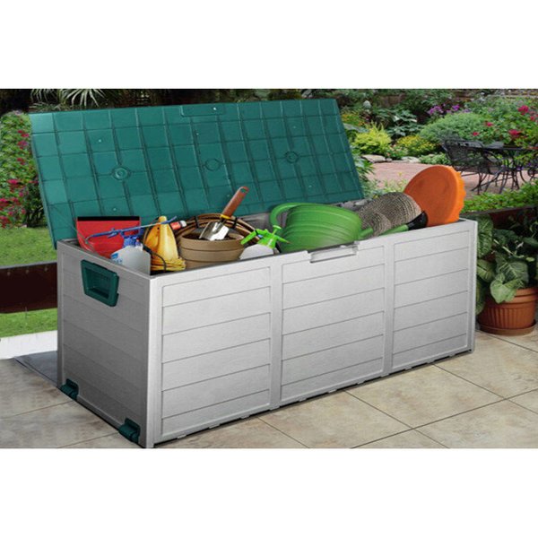 OUTDOOR GARDEN PLASTIC STORAGE SEAT UTILITY CHEST CUSHION SHED BOX TOOLS TOYS