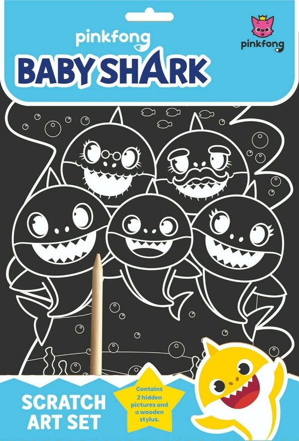 NEW BABY SHARK SCRATCH ART SET KIDS FUN ACTIVITY FISH XMAS GIFT HIDDEN PICTURES