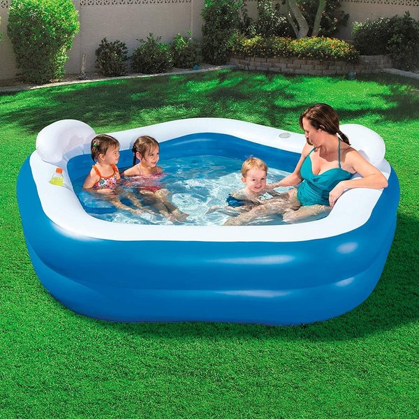 7FT LARGE FAMILY SWIMMING POOL WITH SEATS OUTDOOR INFLATABLE SUMMER GARDEN FUN