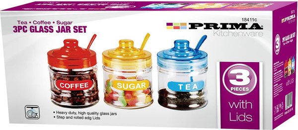 3PC Retro Tea Coffee Sugar Kitchen Glass JAR Canister Storage Container Sweets