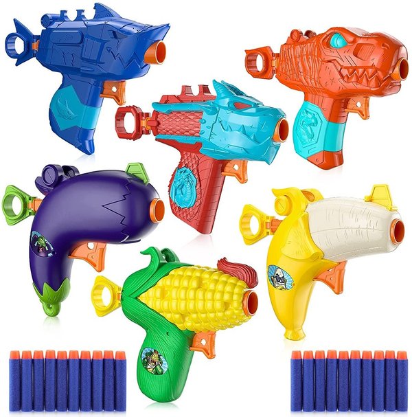 6 Pack Blaster Toy Gun Set with 20 Refillable Soft Foam Darts Shoot for Family Fun, Best Gift Gun