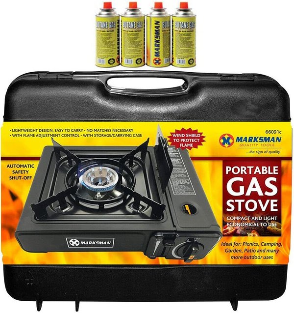 PORTABLE GAS COOKER STOVE + 4 BUTANE BOTTLES CAMPING BBQ PARTY BURNER OUTDOOR