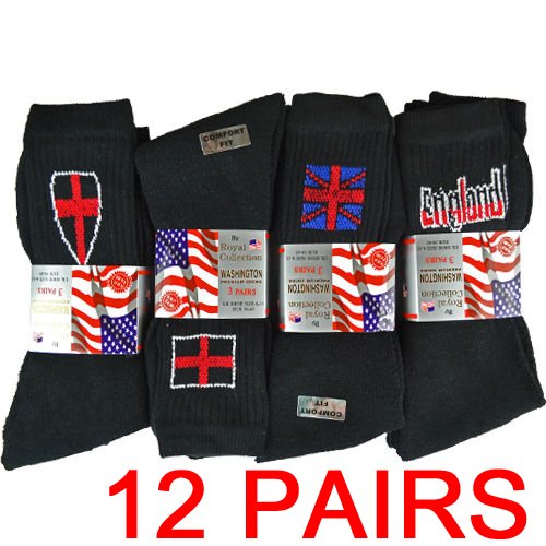 12 PAIRS BLACK ENGLAND WINTER SOCKS THERMAL WARM THICK WOOL QUALITY 6-11 UNISEX